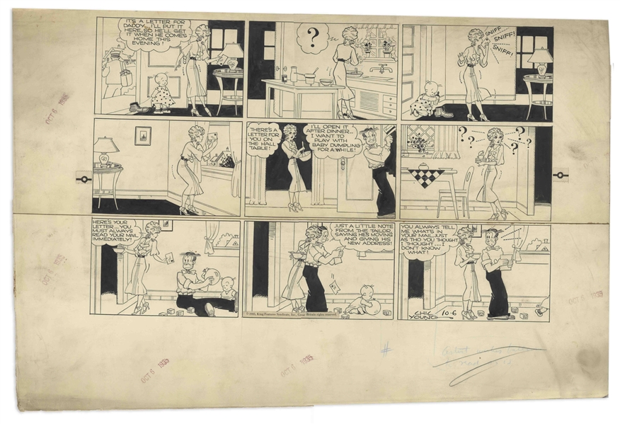 Chic Young Hand-Drawn ''Blondie'' Sunday Comic Strip From 1935 -- Featuring Blondie, Dagwood & Baby Dumpling